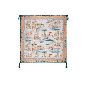 Johnny Was Vakash Scarf  Silk Cream Tassels Scarves Floral Square Large Blue NEW